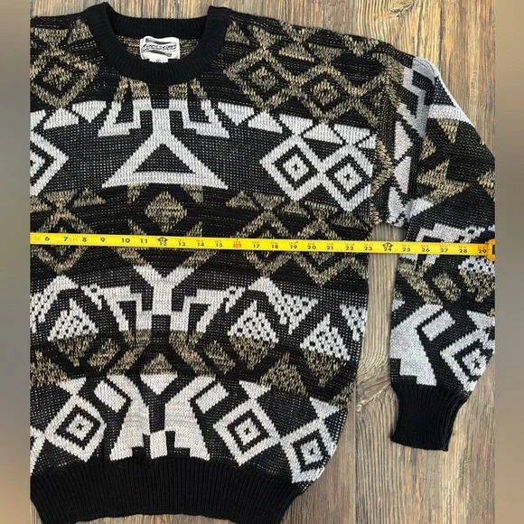 Vtg Expressions Knit Sweater Mens XL Black Gray Brown Abstract Grandpa Eclectic - Picture 6 of 8